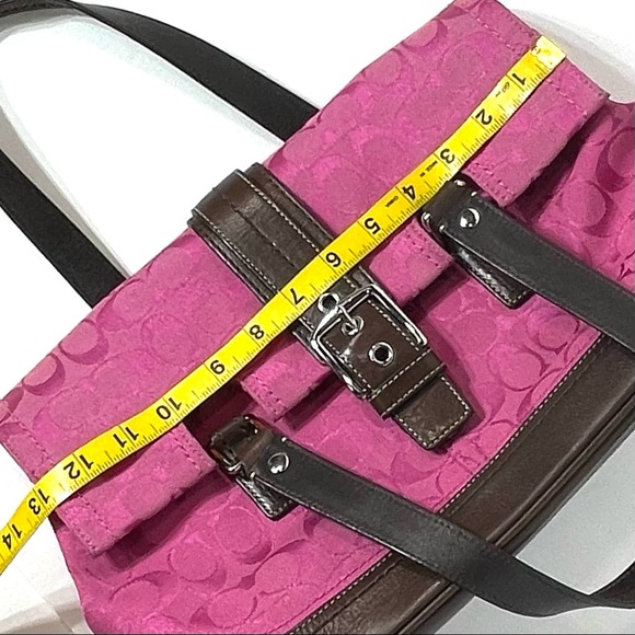 Coach Pink Signature C Canvas Leather Footed Shoulder Bag Handbag - Picture 13 of 14